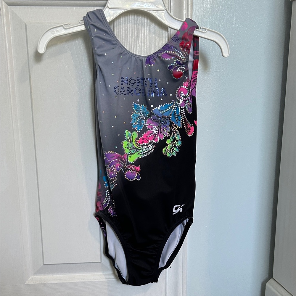 GK Kids Floral Leotard  - Black and Pink
